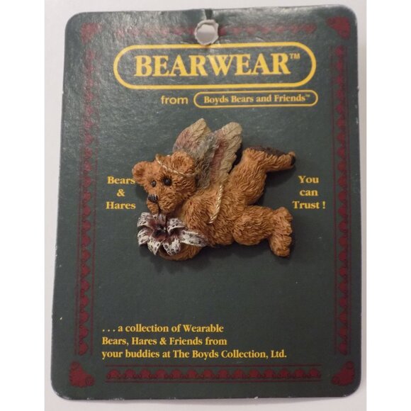 Bearwear Jewelry - Boyds Bears Bearwear Brooch Lapel Pin 1995 Angelica with Lily Vintage - 2663